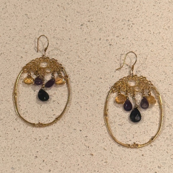 Elegant Gold and Brown Dangle Earrings - Picture 1 of 1